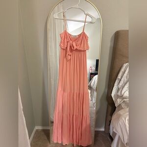 Salmon jersey knit Maxi Dress